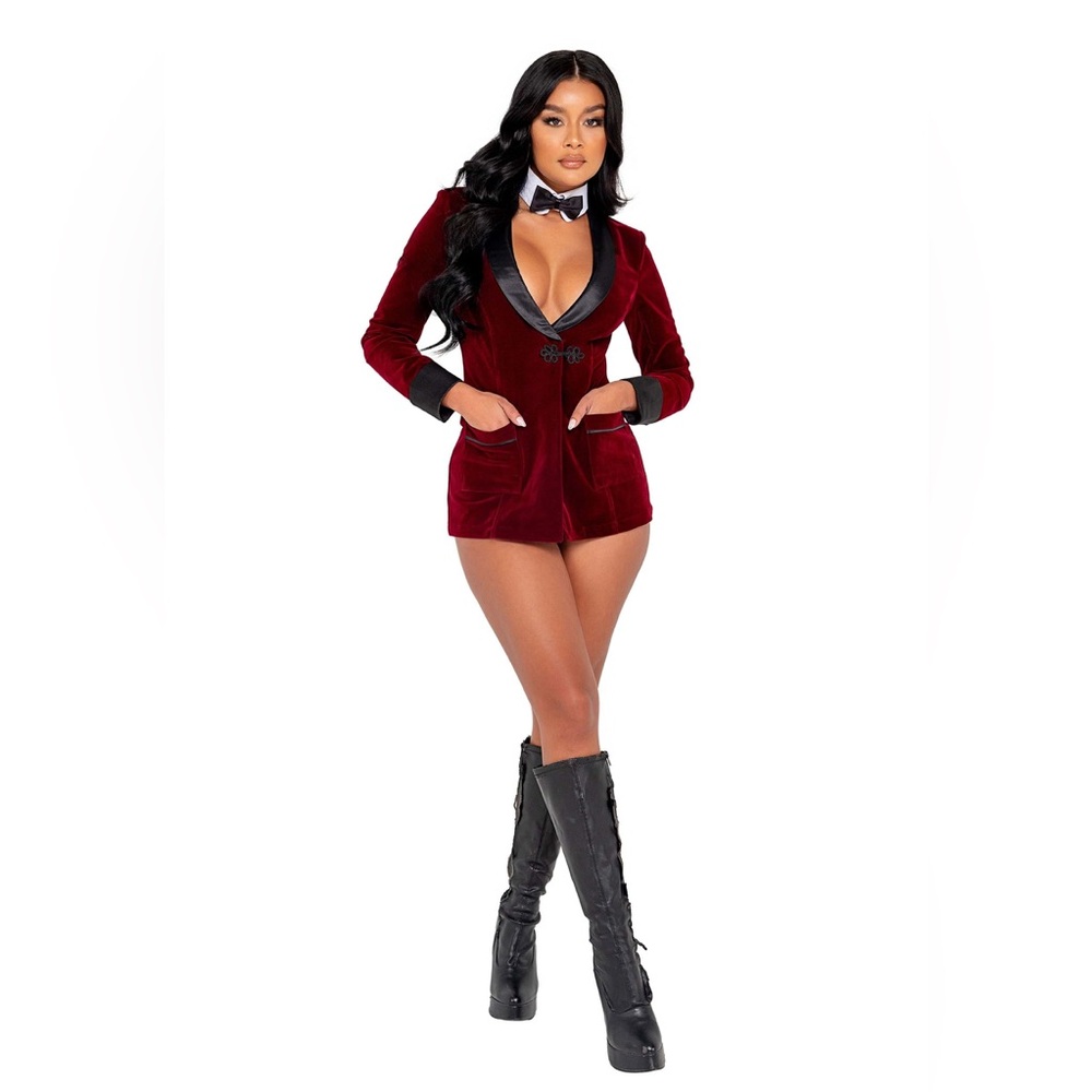 Playboy Red Velvet Blazer Dress with Black Accents